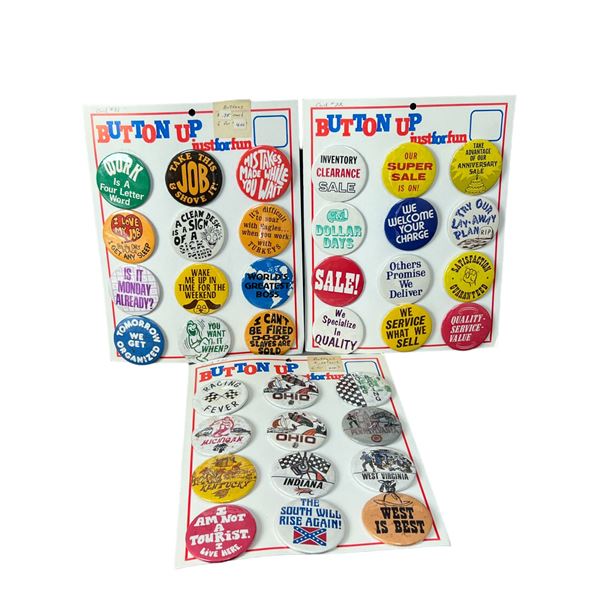 Vintage pin back button badge salesmans sample collection lot rare