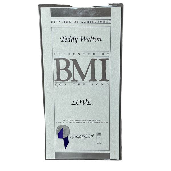 BMI AWARD CERTIFICATE Teddy Walton Love Kendrick Lamar hip-hop
