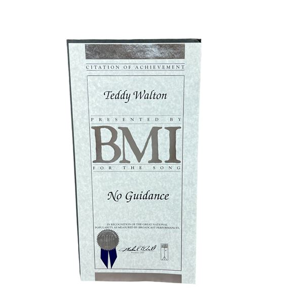 BMI AWARD CERTIFICATE Teddy Walton No Guidance Chris Brown Drake hip-hop rap