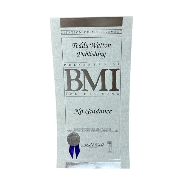 BMI AWARD CERTIFICATE Teddy Walton No Guidance Chris Brown Drake hip-hop rap
