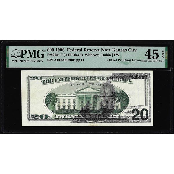 1996 $20 Federal Reserve Offset Printing Error Note PMG Choice Extremely Fine 45EPQ