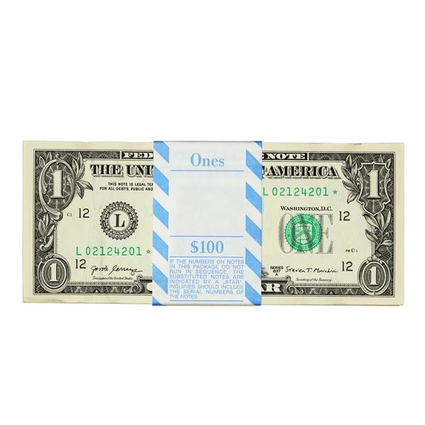 Pack of (100) Consecutive 2017A $1 Federal Reserve Star Notes San Francisco