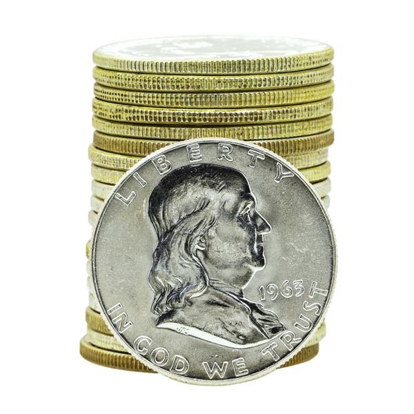 Roll of (20) Brilliant Uncirculated 1963 & 1963-D Franklin Half Dollar Coins
