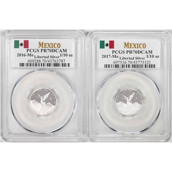 Lot of 2016-2017-Mo Mexico Proof 1/10 oz Silver Libertad Coins PCGS PR70DCAM
