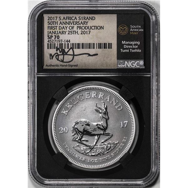2017 South Africa Krugerrand Silver Coin NGC SP70 FDOP Tsehlo Signed
