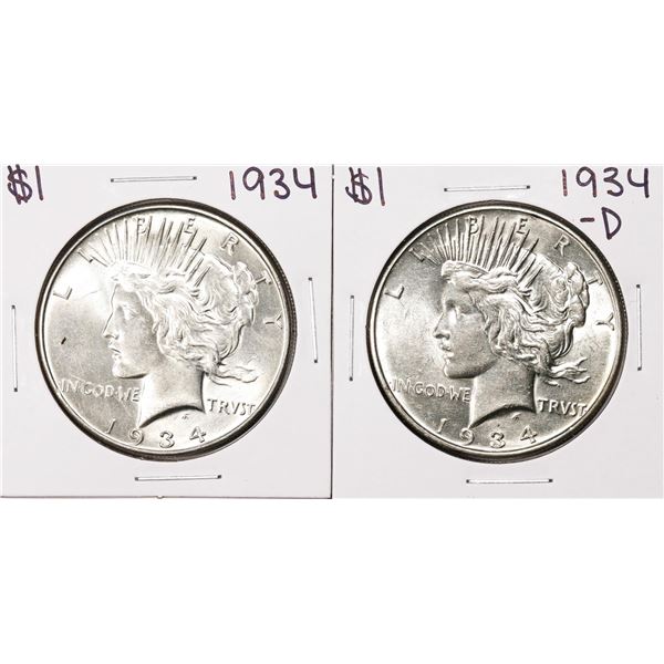 Set of 1934 & 1934-D $1 Peace Silver Dollar Coins