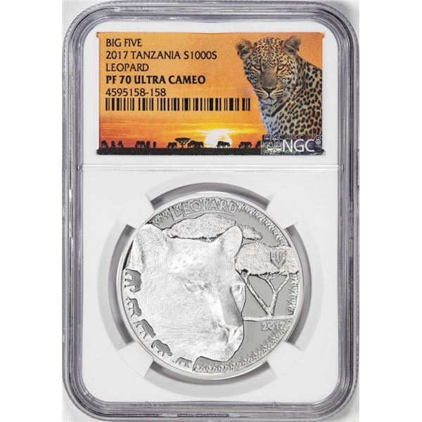 2017 Tanzania Proof 1000 Shillings Leopard Silver Coin NGC PF70 Ultra Cameo