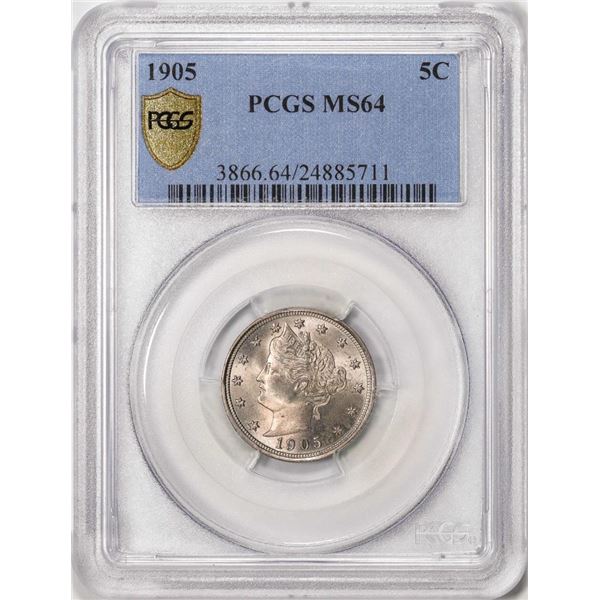 1905 Liberty V Nickel Coin PCGS MS64