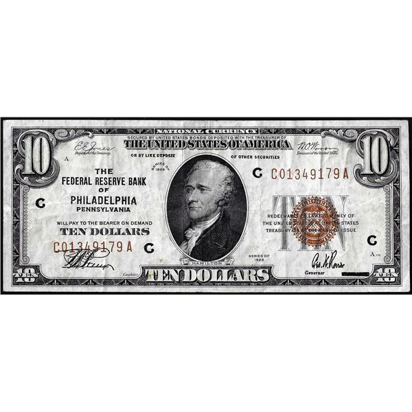 1929 $10 Federal Reserve Bank Note Philadelphia
