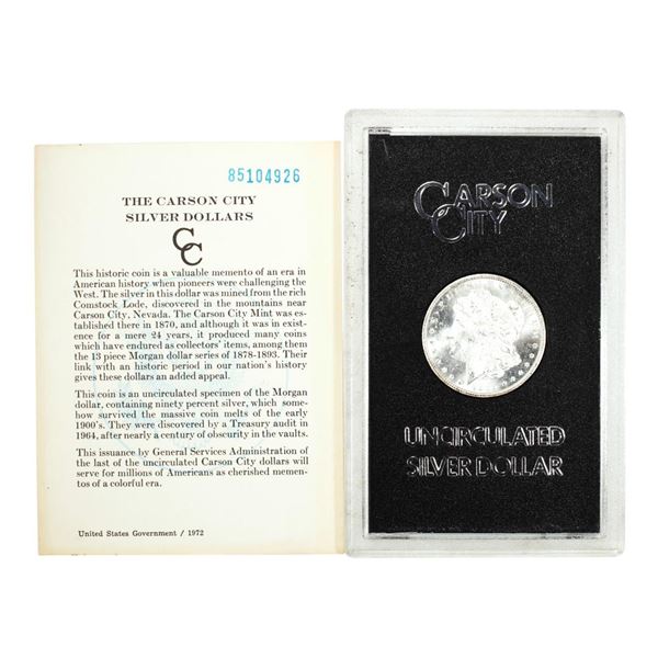 1885-CC $1 Morgan Silver Dollar Coin GSA Hoard Uncirculated with COA