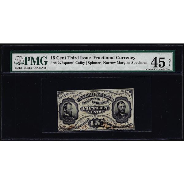 3rd Issue 15 Cents Specimen Fractional Note Fr.1273sp PMG Choice Extremely Fine 45 Net