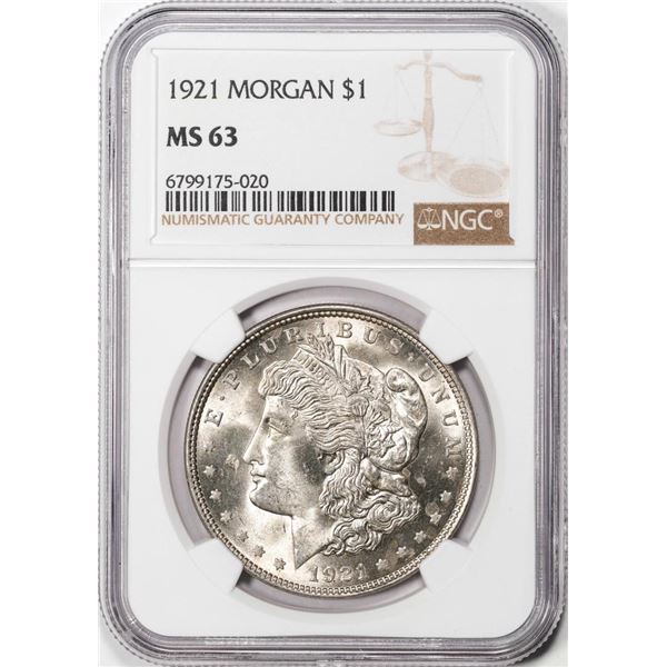 1921 $1 Morgan Silver Dollar Coin NGC MS63