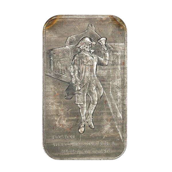 Vintage 1973 Boston A.N.A. 82nd Anniversary Convention 1 Oz .999 Fine Silver Art Bar