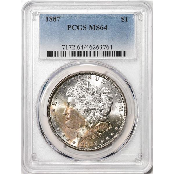 1887 $1 Morgan Silver Dollar Coin PCGS MS64 Nice Toning