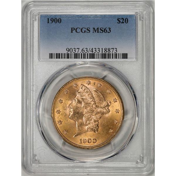 1900 $20 Liberty Head Double Eagle Gold Coin PCGS MS63