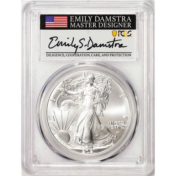 2021 Type 2 $1 American Silver Eagle Coin PCGS MS70 First Strike Damstra Signature