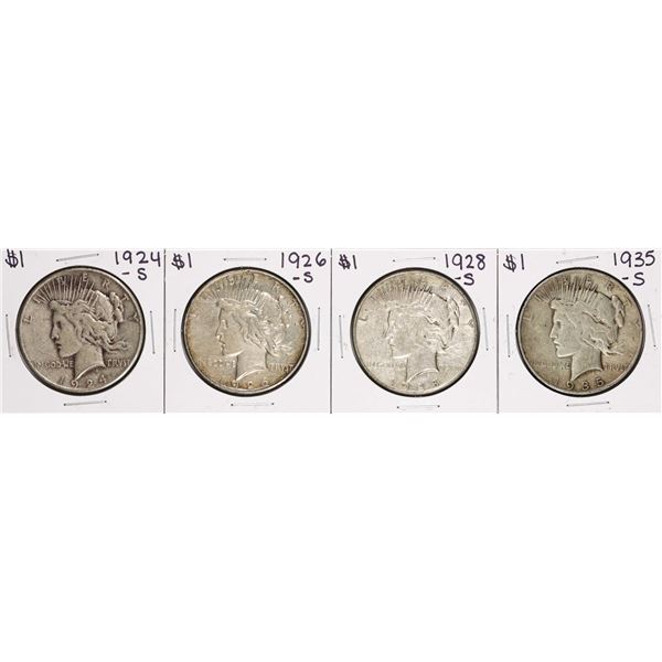 Lot of (4) Miscellaneous $1 Peace Silver Dollar Coins