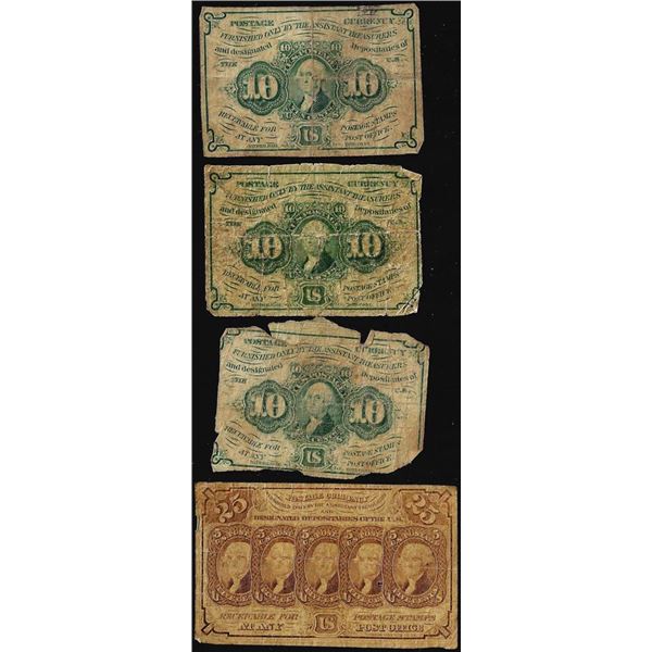 Lot of (4) July 17, 1862 First Issue Fractional Currency Notes