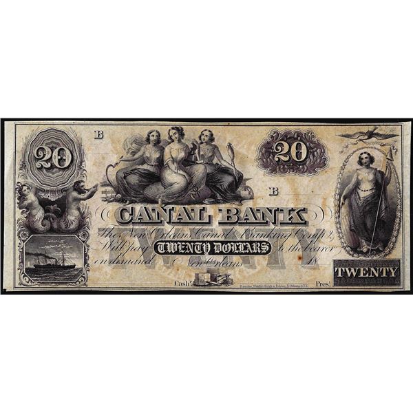 1800's $20 Canal Bank New Orleans, Louisiana Obsolete Bank Note