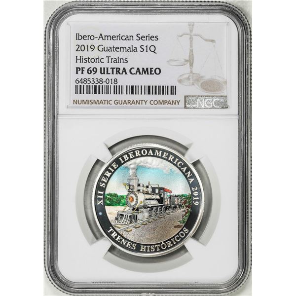 2019 Guatemala 1 Quetzal Ibero Historic Trains Proof Silver Coin NGC PF69 Ultra Cameo