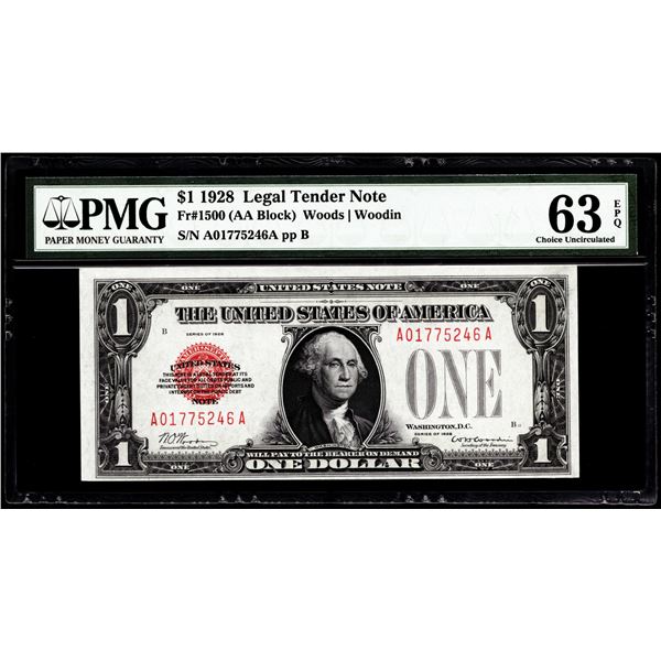 1928 $1 Legal Tender Note Fr.1500 PMG Choice Uncirculated 63EPQ