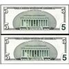 Image 2 : Lot of (2) 1999 $5 Federal Reserve Notes Radar & Repeater Serial Numbers