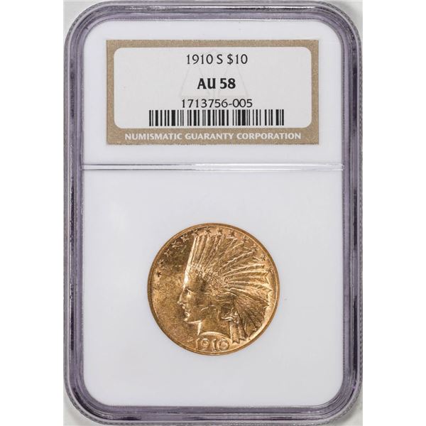 1910-S $10 Indian Head Eagle Gold Coin NGC AU58