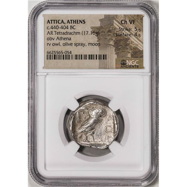 c.440-404 BC Attica Athens AR Tetradrachm Athena Owl Ancient Coin NGC Ch VF