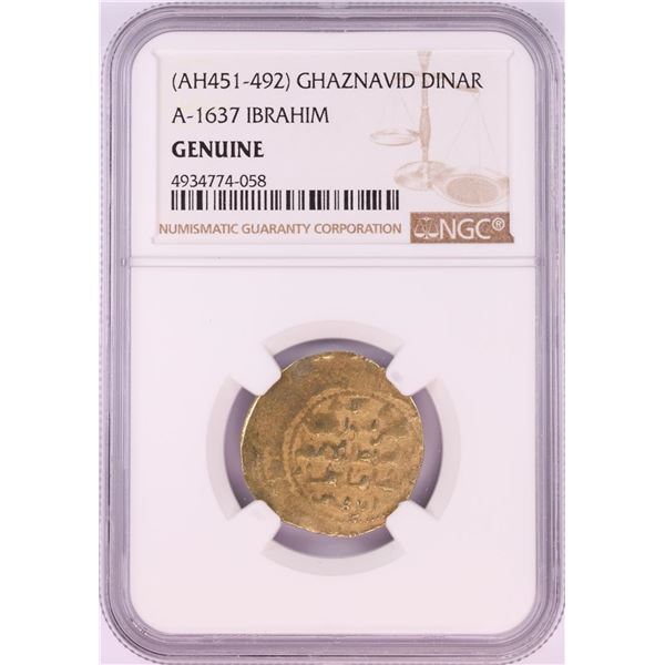 AH451-492 Ghaznavid Dinar A-1637 Ibrahim Gold Coin NGC Genuine