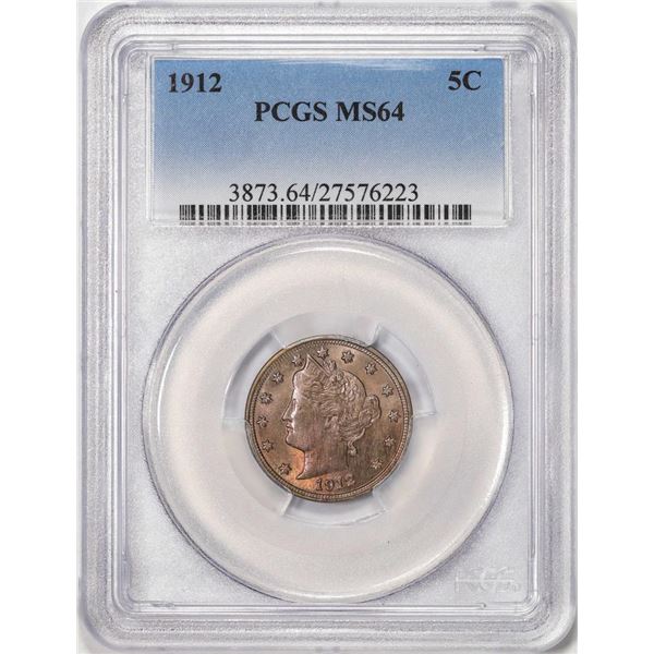 1912 Liberty V Nickel Coin PCGS MS64 Nice Toning