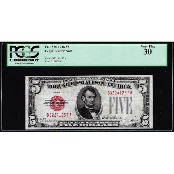 1928 $5 Legal Tender Note Fr.1525 PCGS Very Fine 30