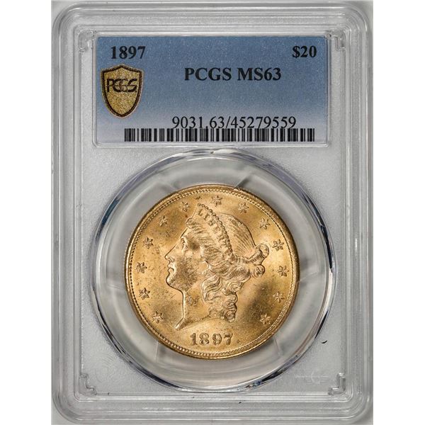 1897 $20 Liberty Head Double Eagle Gold Coin PCGS MS63