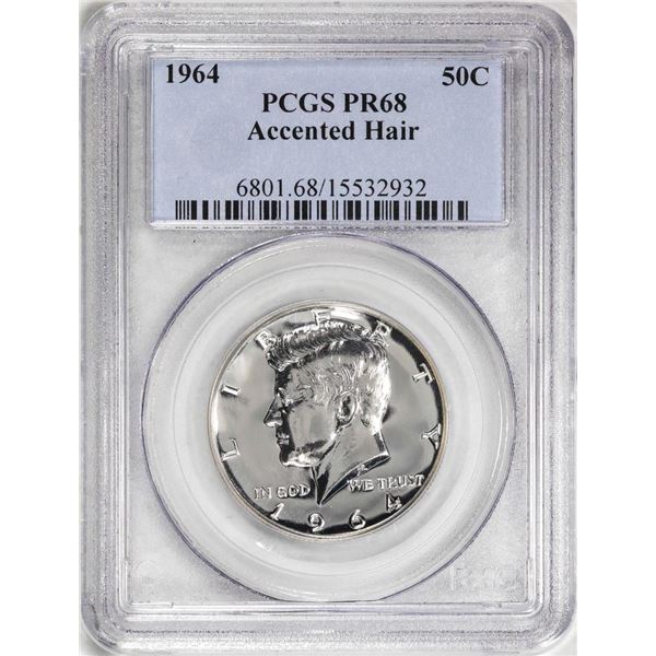 1964 Accented Hair Proof Kennedy Half Dollar Coin PCGS PR68