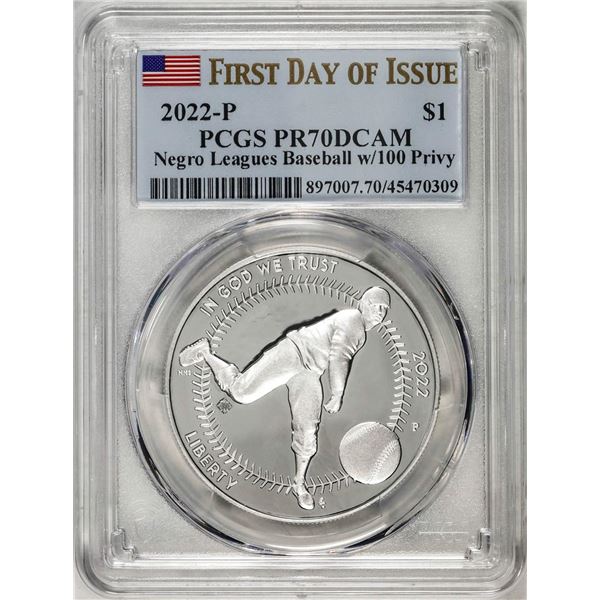 2022-P $1 Proof Negro Leagues Baseball Silver Dollar Coin PCGS PR70DCAM FDOI