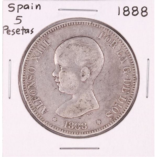 1888 Spain 5 Pesetas Silver Coin