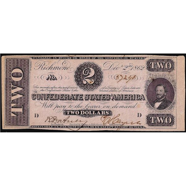 1862 $2 Confederate States of America Note