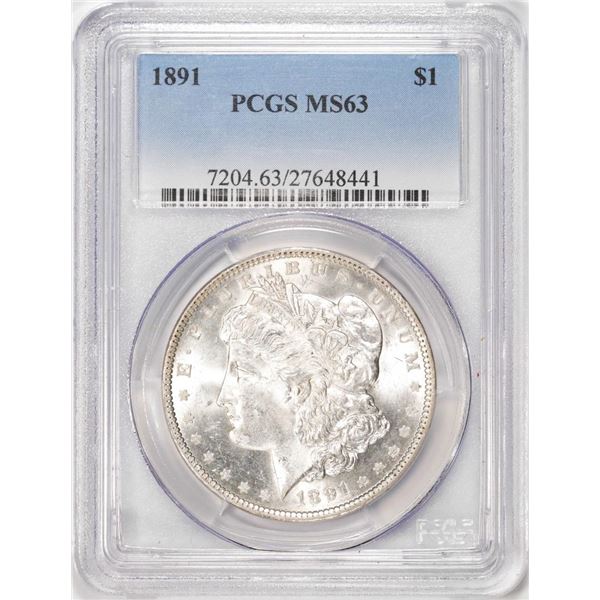 1891 $1 Morgan Silver Dollar Coin PCGS MS63