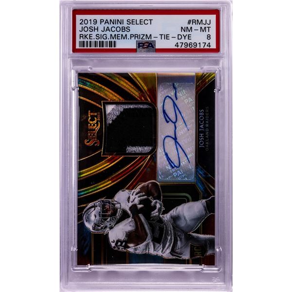 2019 Panini Select RPA Signature Tie-Dye Josh Jacobs NFL Card #RMJJ PSA Near Mint 8