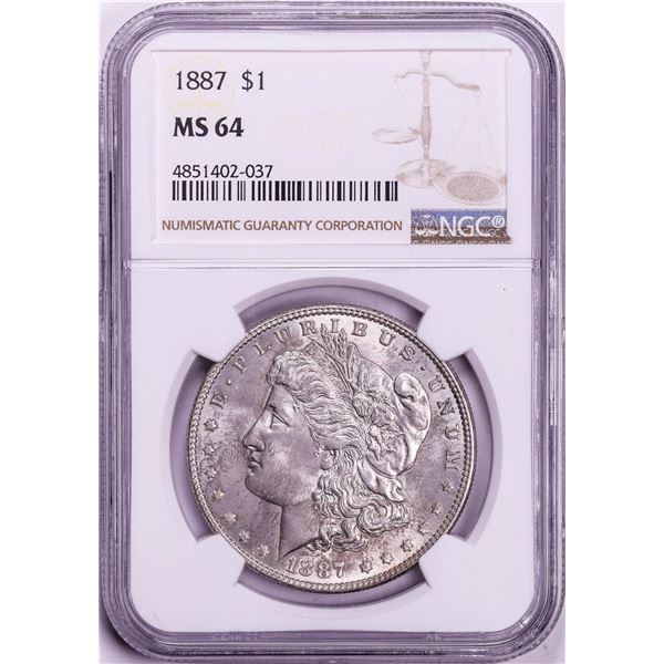 1887 $1 Morgan Silver Dollar Coin NGC MS64 Amazing Toning