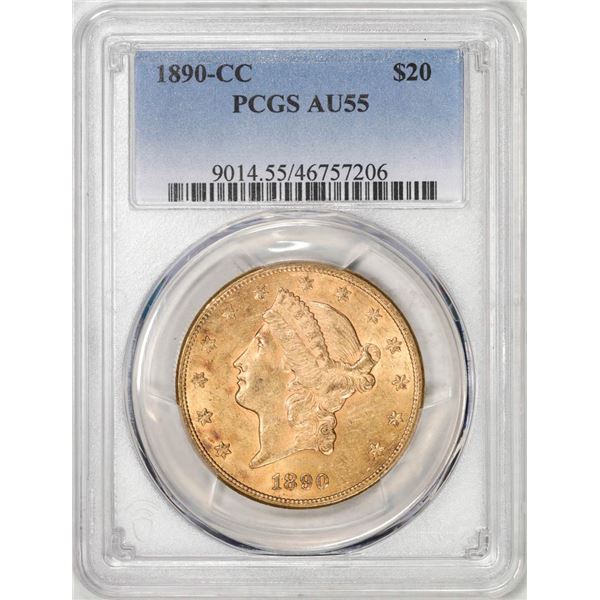 1890-CC $20 Liberty Head Double Eagle Gold Coin PCGS AU55