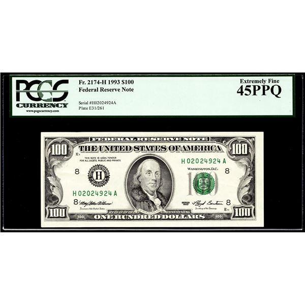 1993 $100 Federal Reserve Note St. Louis Fr.2174-H PCGS Extremely Fine 45PPQ
