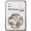 Image 1 : 1922 $1 Peace Silver Dollar Coin NGC MS63