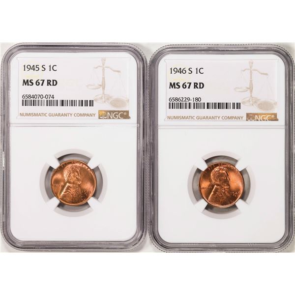 Lot of 1945-S & 1946-S Lincoln Wheat Cent Coins NGC MS67RD