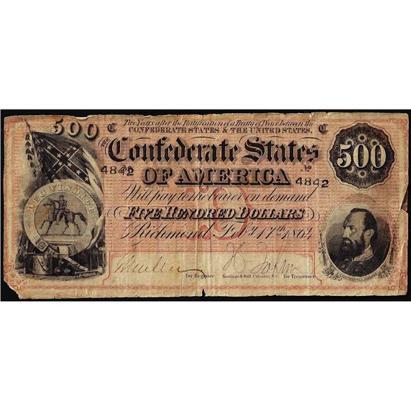 1864 $500 Confederate States of America Note