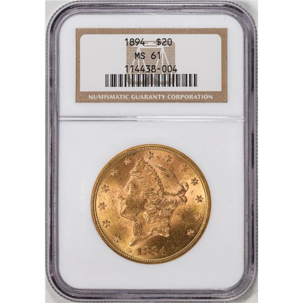 1894 $20 Liberty Head Eagle Gold Coin NGC MS61