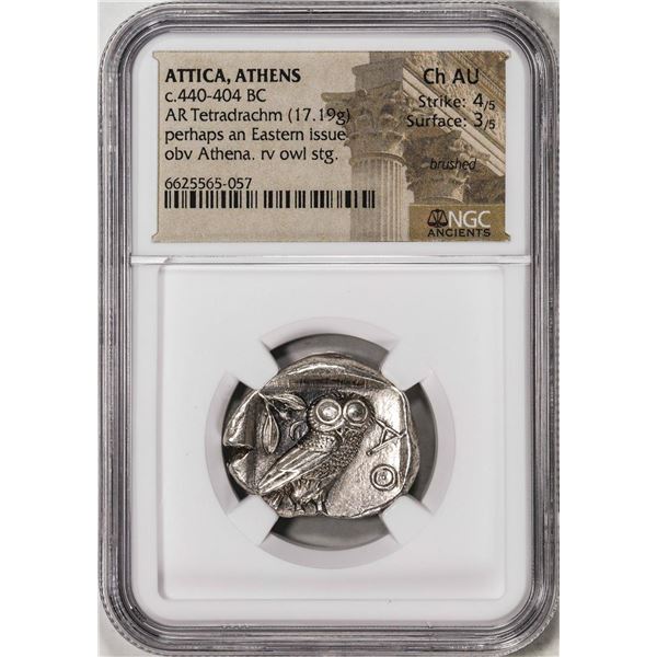 c.440-404 BC Attica Athens AR Tetradrachm Athena Owl Ancient Coin NGC Ch AU