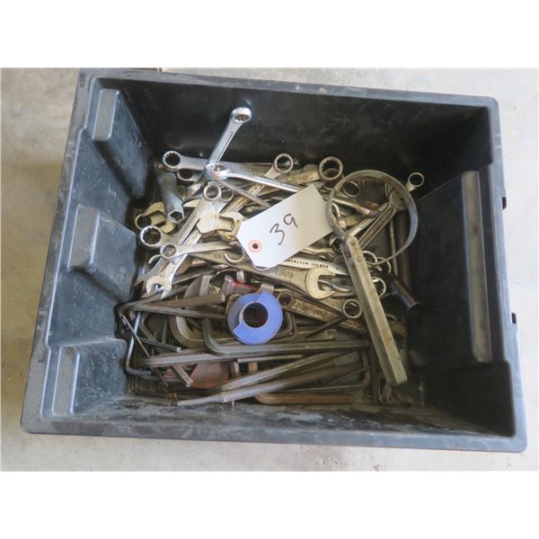 Bin of assorted Wrenches/etc.
