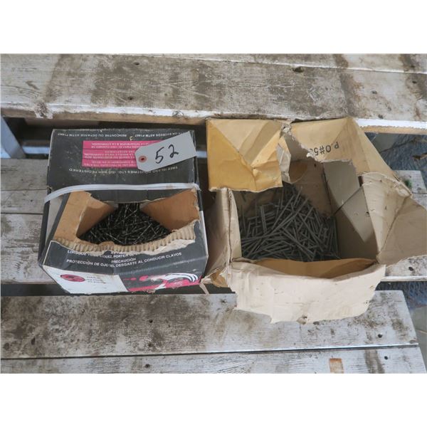 Partial Box of Nails (3-1/4” 12d BRT spiral nails) + Partial box of 4” titan steel nails