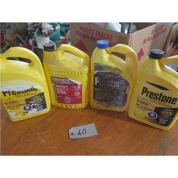 3 Prestone Antifreeze & Coolant – partial jugs + 1 Motomaster Antifreeze/coolant – full jug