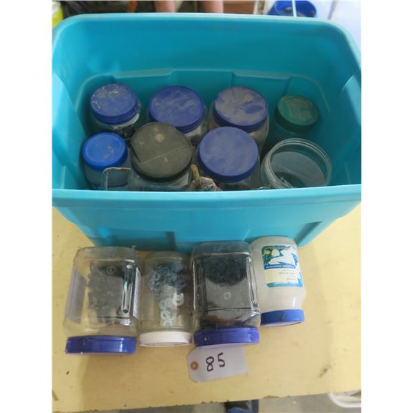 Large plastic tub with assorted nuts, bolts, etc.